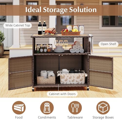 happygrill outdoor storage cabinet with wheels, pe rattan on a desk or shelf