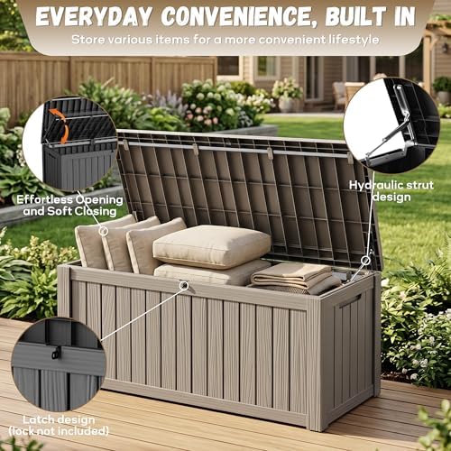 easyup 220 gallon deck box waterproof lockable outside, side view