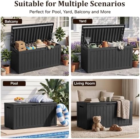 outdoor storage box,130 gallon lockable deck box with on a desk or shelf
