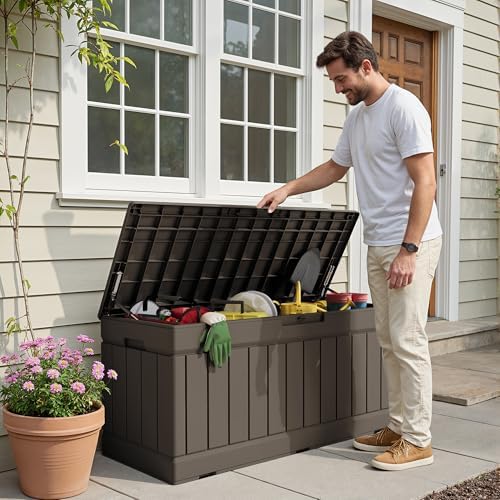 devoko 78 gallon deck box, waterproof resin outdoor, close-up detail