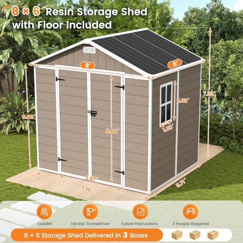 udpatio resin storage shed 8 x 6 ft shown in use