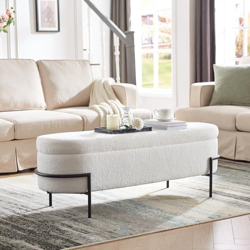 fivewillowise 45 inch sherpa storage ottoman bench,end of, side view