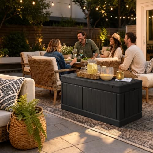 devoko 78 gallon deck box, waterproof resin outdoor on a desk or shelf