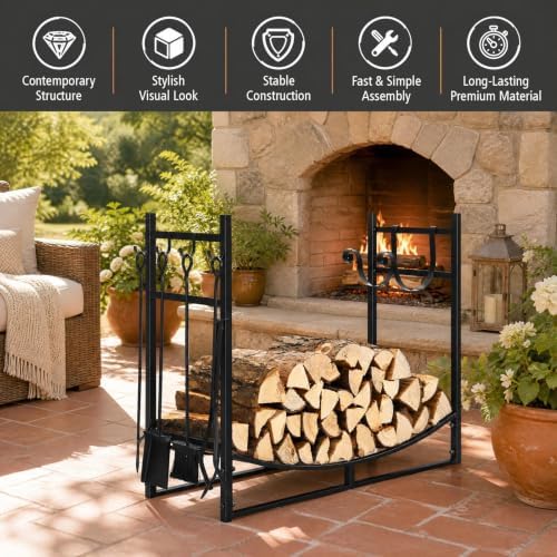 goplus firewood rack indoor, 36” firewood holder with on a desk or shelf