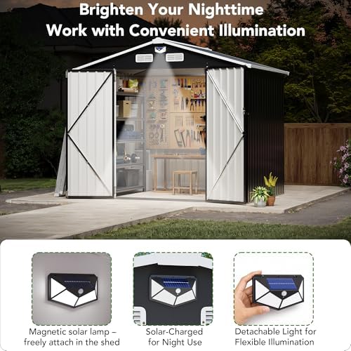 mxv 8 x 6ft outdoor storage shed, metal on a desk or shelf