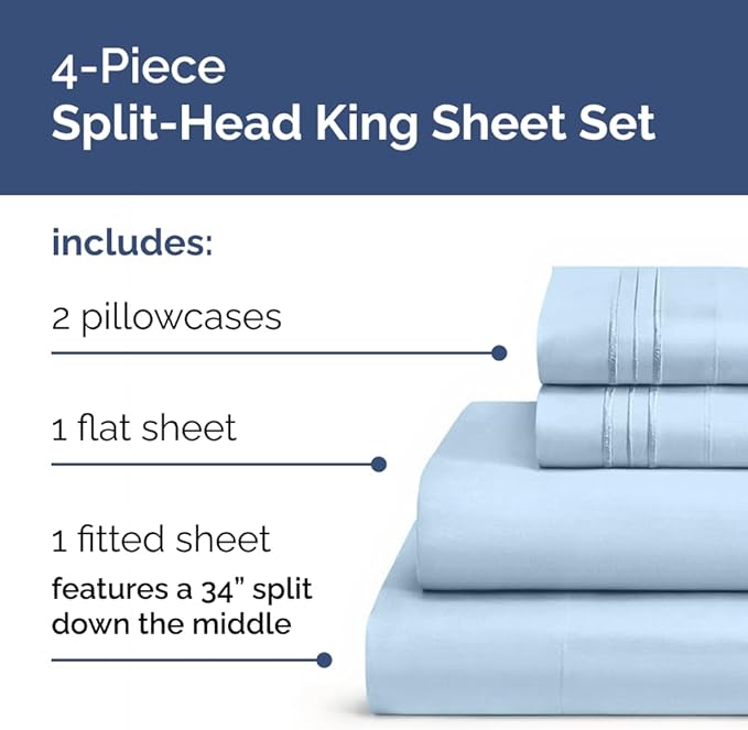 Split Head King Sheet Set – 4 Piece Flex Split Top King Sheets - Image 3