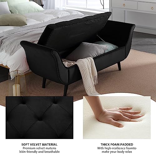 velvet storage bench 65" tufted end of bed, side view