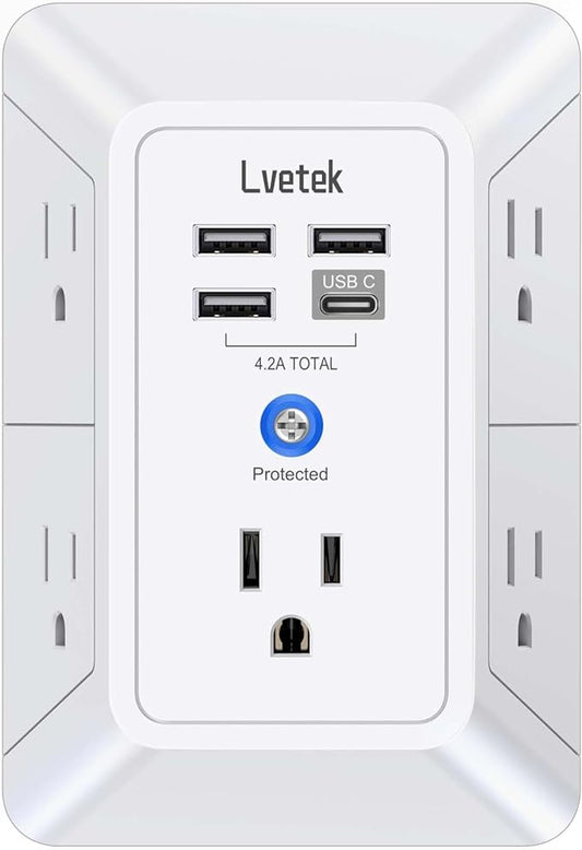 5 Outlet Extender Multi Plug Wall Outlets by Lvetek