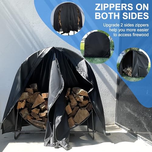 firewood round rack cover, 40" outside log hoop, side view