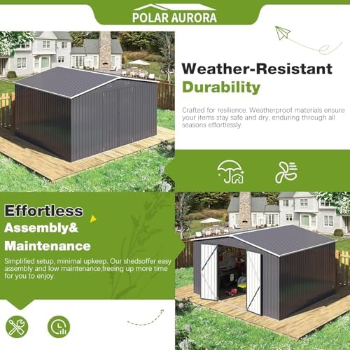 polar aurora 10x12 outdoor storage metal shed with, side view