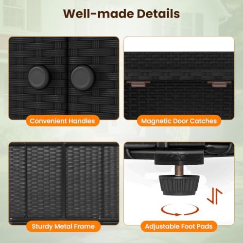 tangkula rattan outdoor storage cabinet with 2 adjustable on a desk or shelf