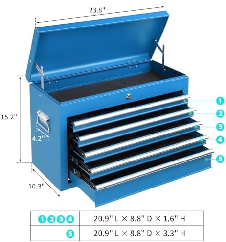 winado 24" portable tool box, 5 drawer tool, close-up detail