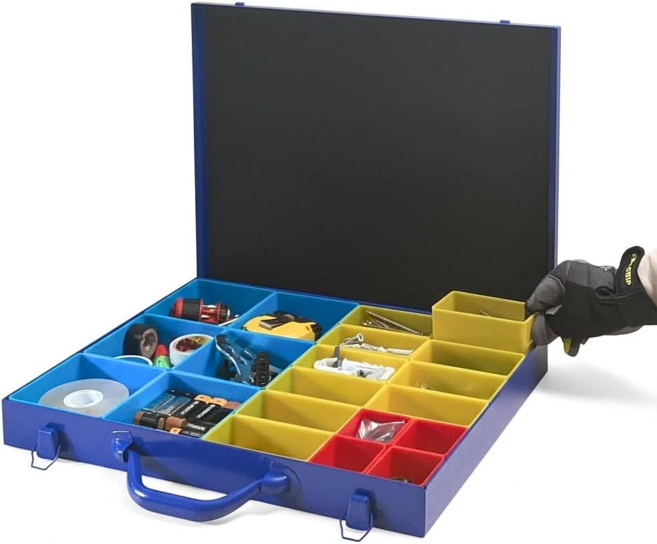 large metal organizer box with 20 removable compartments, main product view