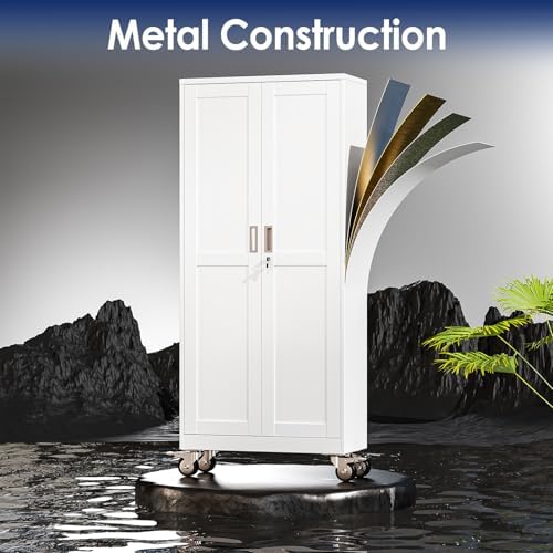 erosoei 61" h metal garage storage cabinet, rolling, side view