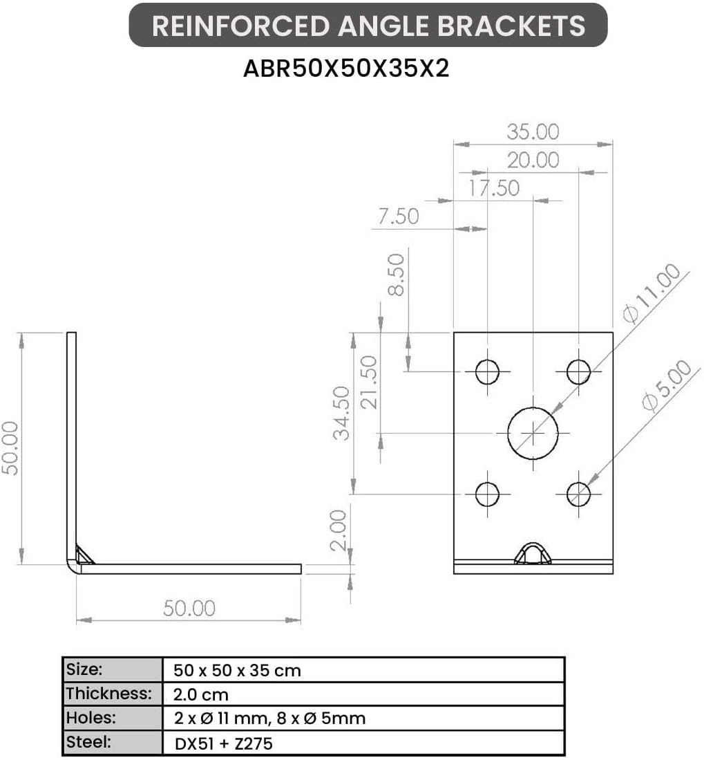 10 Pack Angle Brackets (1.97" x 1.97" x 1.38") Heavy Duty Corner Sleeper Bracket with Beading Timber Wood Metal Joining Fixing L Galvanised Steel Sheet Connector