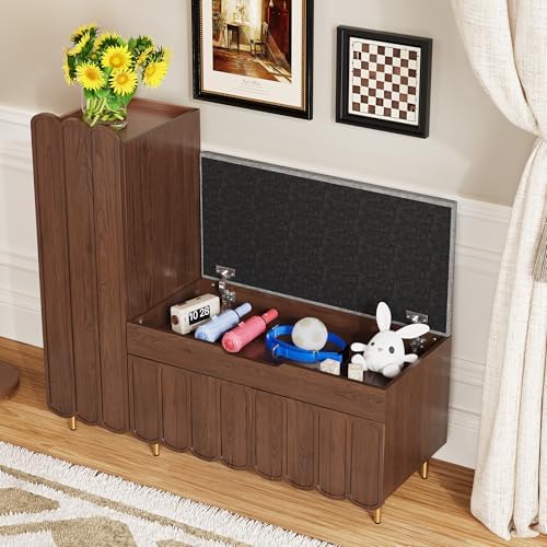 3more l-shaped entryway shoe bench with cushioned seat, close-up detail
