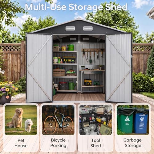 8x6ft outdoor storage shed black, side view