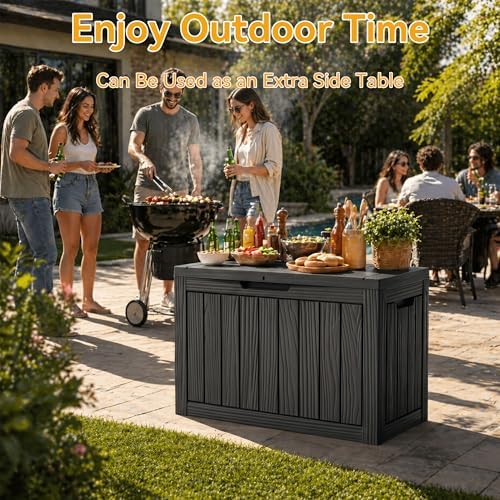 50 gallon outdoor & indoor deck storage box on a desk or shelf