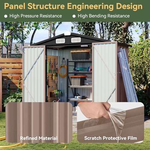 aoxun 6'x4' outdoor storage shed with base, brown, package contents