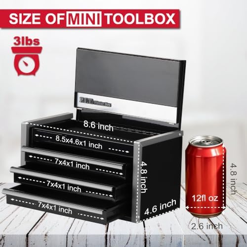 p.i.t. mini tool box,3 drawers small metal toolbox, close-up detail
