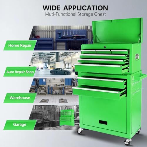 8-drawer rolling tool chest with detachable top tool, side view