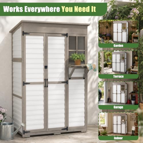 outdoor storage cabinet with waterproof pvc panels, 48.8", front angle view