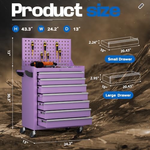 intergreat 7 drawers rolling tool box with pegboard,portable, close-up detail