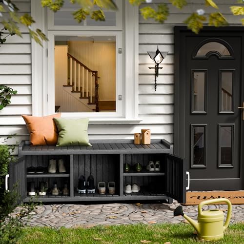 storage bench - waterproof resin shoe bench with shown in use
