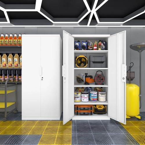71" garage storage cabinet, white shown in use