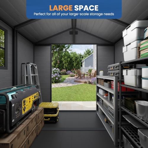 amopatio 8x6 ft resin shed, outdoor storage shed, side view