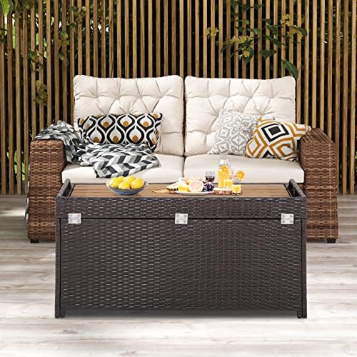 happygrill patio storage bench rattan wicker deck box, side view