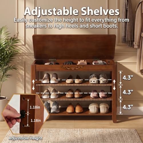 shoe rack bench with storage 3 tier solid, side view