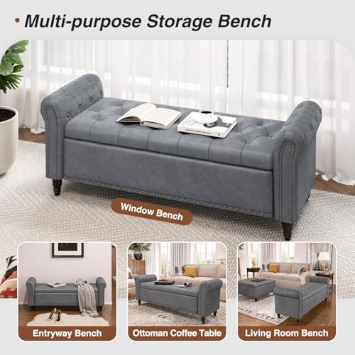 fivewillowise 65" bedroom bench, end of bed bench, side view