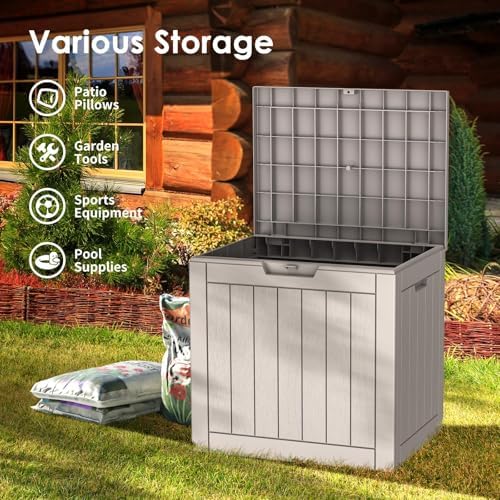 outdoor storage box, 35 gallon waterproof deck box, close-up detail