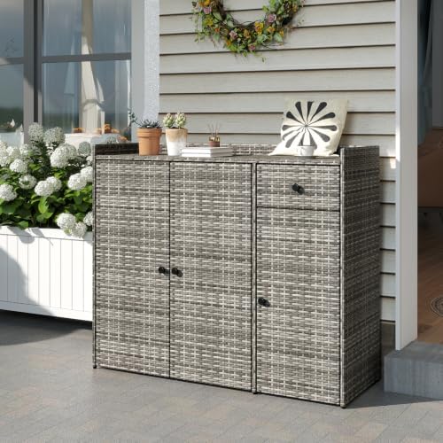 tangkula rattan outdoor storage cabinet with 2 adjustable, front angle view
