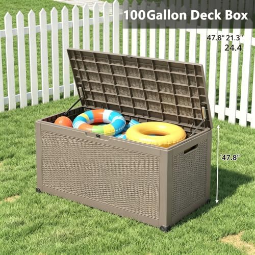 110 gal outdoor storage box waterproof lockable,deck box,medium, close-up detail