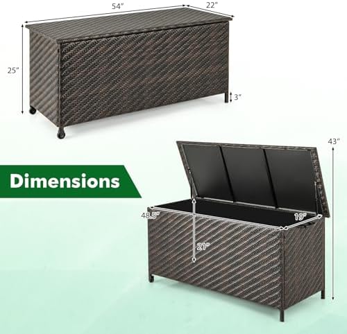 tangkula tightly-woven rattan deck box, patiojoy storage cabinet, front angle view