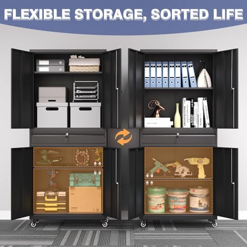 metal garage storage cabinet with wheels,lockable storage cabinet, side view