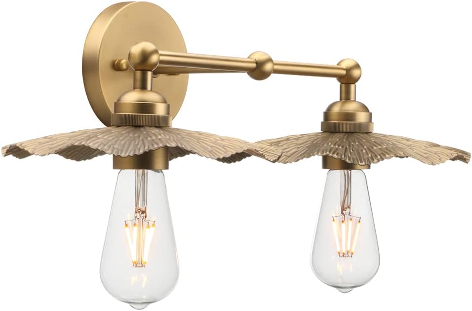 2-Head Wall Sconce Lamps Flower Design, Brass Bathroom Vanity Wall Light Above Mirror Lighting Fixture, Hardwired Metal Home Decor for Living Room Farmhouse Kitchen Lights