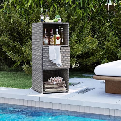 tangkula rattan outdoor storage cabinet, patiojoy outdoor wicker, front angle view