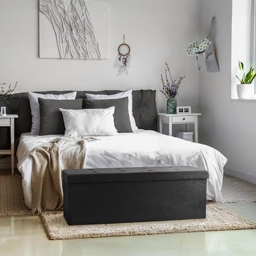 sorbus collapsible storage ottoman bench (black, large (15” shown in use