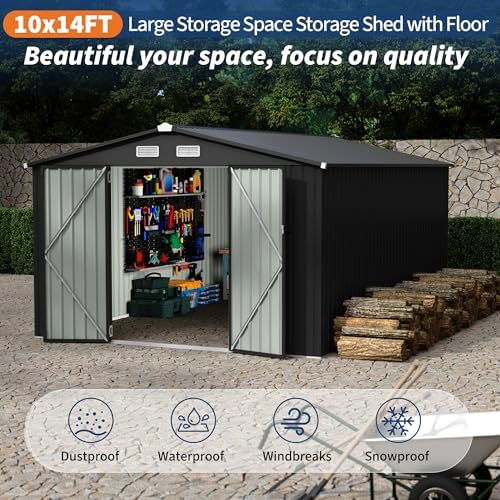 10x14 ft metal storage sheds outdoor, metal yard, side view
