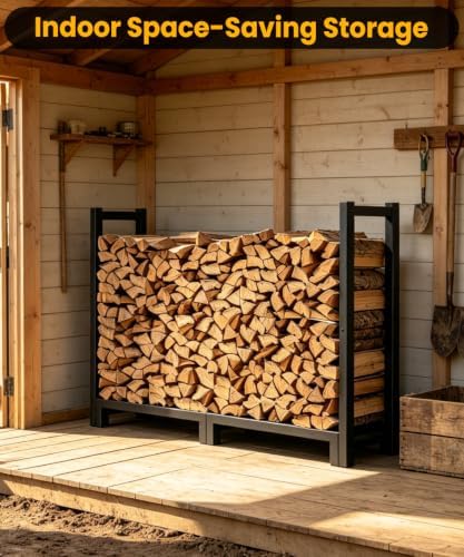 4ft firewood rack outdoor indoor, upgraded heavy duty on a desk or shelf