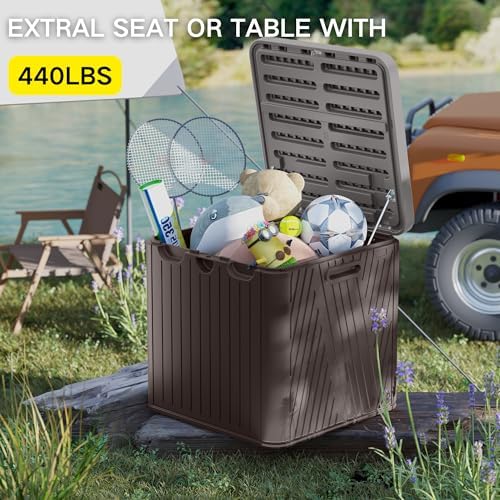 kingdura 60 gallon outdoor storage box, waterproof resin showing dimensions
