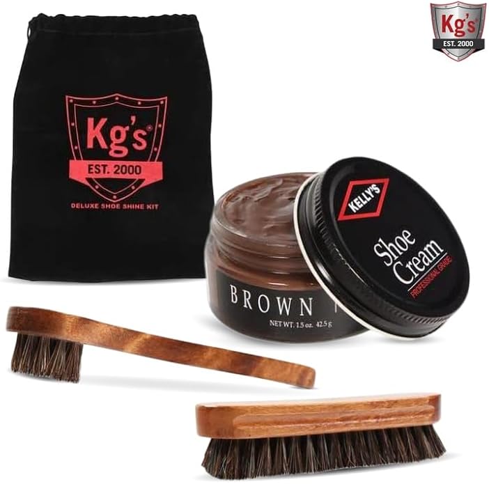 Kg's Shoe Shine Kit Includes Polish, Horsehair Brush, Applicator, and Storage - Image 6
