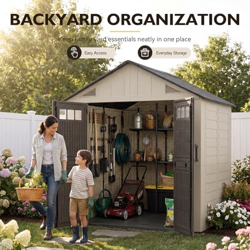 aoxun 8x6 ft outdoor storage shed with floor, close-up detail
