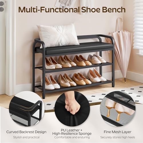 yatiney shoe bench with backrest, 35.4" long entryway on a desk or shelf
