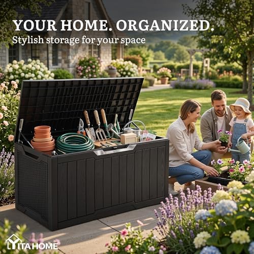 yitahome 100 gallon large outdoor storage box, side view