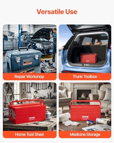 vevor metal tool box, 18-inch, 3-tier 5-tray portable on a desk or shelf