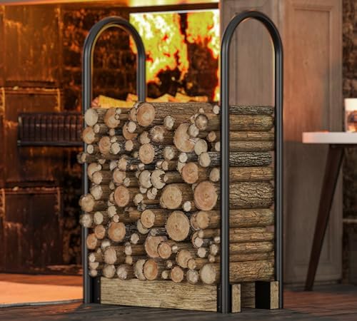fire beauty adjustable firewood rack, indoor outdoor log shown in use